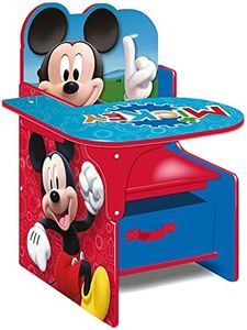 ARDITEX Silla Pupitre Infantil de Mickey Mouse con Cesta de Almacenaje, Silla con Mesa Lateral de Madera y Contenedor Textil con Asa para Guardar Cosas, 52 x 60 x 50 cm, Multicolor