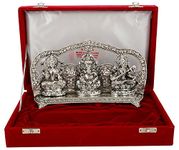 Silver Plated Laxmi Ganesh Sarswati Oxidized Silver Finish with Velvet Box (10 x 2 x 5.25 inch) Exclusive Gifts for Diwali, Corporate Gift, Wedding Return Gift, House Warming