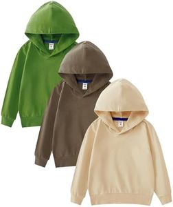 GFQLONG 3 Pack Toddler Lightweight Hoodie Sweatshirt, Kids Boys Girls Sports Long Sleeve Pullover Tops, Beige+Coffe+Fruit green 6T-7T