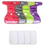 Luxja Reusable Female Dog Diapers with Detachable Diaper Pads (Pack of 4), Washable Dog Wraps Hygiene Nappies for Female Dog,(Gray + Green + Purple + Rose Red), S