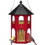 Kingsyard Metal Bird Feeder for Outdoor Hanging, Wild Bird Feeders with Circular Perch, Easy to Clean & Refill, 4 lbs Large Seed Capacity, Red