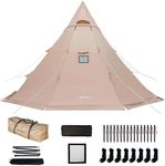 Canvas Hot Tent Tipi Tent Camping Teepee with Stove Jack Canvas Bell Tent 3-6 Person Yurt Tent - YARN Octa (Kahki)