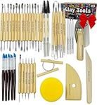 Pottery Tool Kit and Polymer Clay Tools Set for Modeling Sculpting Carving Tool Kit - 45 Pieces Ceramic Tools for Pottery Clay Sculpting Tools and Shaping Supplies Wood and Metal