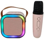 TANMAN TOYS Wireless Bluetooth Speaker with Karaoke Microphone for Kids, Flashing Lights, Music Player, USB Charging, Pink