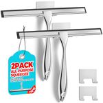 ALFLOD 2PACK All-Purpose Shower Squeegee for Shower Doors, Tile Bathroom Walls, Window, Glass and Car Windshield, Mirrors and Kitchen-Stainless Steel, 9.98 Inches, Light Silver