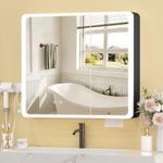 JBLCC Medicine Cabinet with Lights, 80x70CM LED Lighted Bathroom Mirror with Storage, Smart Anti-Fog, Modern Aluminum Wall Mounted or Recessed Medicine Cabinet (Fully Assembled), Black