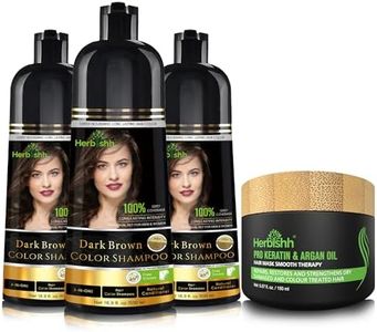 Herbishh Ultimate Hair Color Shampoo Kit (3pcs Hair Color Shampoo Dye +1 Argan Hair Mask) Smooth and Long Lasting Color Shampoo for Grey Hair Men & Women Easy & Quick to Use-Combo4 (Dark Brown)