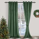 XWZO Christmas Olive Green Velvet Curtains 108 Inches Long, Thermal Insualted Room Darkening Window Drapes with Grommets & Tiebacks, Soundproof Soft Retro for Bedroom, Living Room, W52 x L108,2 Panels