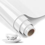 LIKCUT Permanent Vinyl 12" x 6ft, Glossy White Adhesive Vinyl Roll for Cricut & Silhouette Cameo Cutting Machine, Ideal for Brithday & Party Home Decor, DIY Mug & Ceramic
