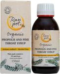 RAW POT Organic Propolis and Pine Throat Syrup | 100% Pure Raw Bee Propolis Extract & Pine Oil - Soothing Relief for Coughs and Sore Throats – Flu & Cold Support, Alcohol-Free | Kids & Adults (150 ml)