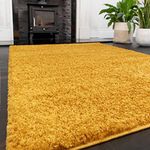 Large Ochre Yellow Shaggy Lounge Living Room Rug Modern Mustard Soft Plain Fluffy Bedroom Carpets Hallway Children's Mat Area Rugs 241cm x 321cm