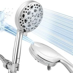 LiwCho High Pressure 10 Functions Shower Head with Handheld - Luxury Modern Chrome Look, Built-in Power Spray to Clean Corner, Tub and Pets, with Stainless Steel Hose Adjustable Bracket (Chrome)