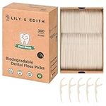 LILY & EDITH Biodegradable Dental Floss Picks Adults and Kids 300 Counts | Fluoride-Free | Plant Based Compostable | Eco-Friendly | Zero Waste Package Sustainable | Shred Resistant (Unflavored)