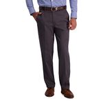 Haggar Men's Iron Free Premium Khaki Classic Fit Flat Front Expandable Waist Casual Pant Regular and Big & Tall Sizes, Dk Grey, 40W x 29L