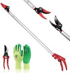 Hortem Long Reach Pruner Set, 32-Inch Hold Long Reach Cut Garden Tree Pruner with Flexible Hand Grip and Lightweight Bypass Pruning Shear, Gardening Shears for Lawn Care