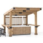 Sunjoy Wooden Grill Gazebo 10 ft. x 11 ft. Outdoor Cedar Frame BBQ Gazebo Backyard Hot Tub Gazebo Pergola with Privacy Screen and Large Bar Shelves by SummerCove