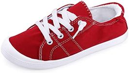 Women's Slip On Canvas Sneaker Low Top Casual Walking Shoes Classic Comfort Flat Fashion Sneakers (Red 06)