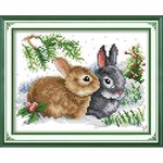 Stitchmelody Stamped Cross Stitch Kits,11CT Printed Pattern Embroidery Kit DIY Home Décor-Lucky Rabbits 33cm×24cm