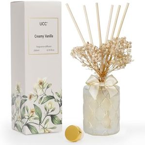 UCC Premium Reed Diffuser Set with Preserved Flower Reed Sticks, 6.76 fl oz Creamy Vanilla Scented Room Diffuser Home Fragrance Essential Oil Reed Diffuser for Bedroom Bathroom Home Décor Office