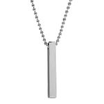 M Men Style RelationshipGift Fashion Jewelry Reactangle 4Sided Vertical 3D Bar Silver Zinc Metal Pendant for Unisex