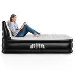 Airefina Double Airbed with Headboard, Inflatable Air Mattress with Built-in Pump, Comfortable Flocked Surface Blow Up Bed for Home, Camping &Guests, Fast &Easy Inflation/Deflation Airbed, 317kgs Max