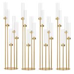 Fullvaseer 39.4'' Gold Tall 5 Arm Candle Holder with Acrylic Lampshade,Set of 4 Floor Candelabra for Wedding Table Birthday Party Home Decoration Fit LED Taper Candles