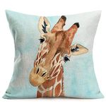 Tlovudori Giraffe Pillow Case Decorative Throw Pillow Covers Oil Painting Adorable Animals Pillowcase Cotton Linen Square Blue Cushion Covers for Home Sofa Couch 18x18 Inch (Cute Giraffe)