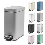 MSYU 5 Liter/1.3 Gallon Slim Small Trash Can with Lid Soft Close, Stainless Steel Garbage Can for Bathroom Bedroom Office, Rectangular Step Trash Bin with Removable Inner Waste Basket (Gray)