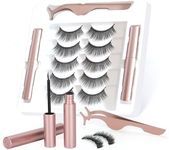 Houldhowd Magnetic eyelashes with eyeliner (5 pairs), is simple and convenient to wear, can be reused, glue-free, and can be used longer with 2 eyeliners (Naturally long style)