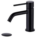 Matte Black Bathroom Sink Faucet Single Hole with Pop Up Drain Assembly and Faucet Supply Hose, JXMMP Brass Single Handle Lavatory Basin Faucets Mixer Taps