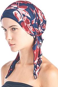 Ashford & Brooks Women's Pretied Printed Fitted Headscarf Chemo Bandana - Navy Red Floral