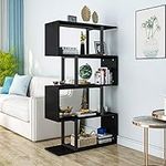 YITAHOME 5 Tiers Bookshelf, Modern S-Shaped Z-Shelf Style Bookshelves, Multifunctional Geometric Bookcase Storage Display Shelf for Living Room Bedroom Home Office, Black