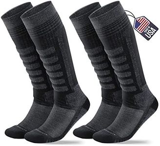 SAMSOX 2-Pair Merino Wool Ski Socks, Made in USA Over-the-Calf Skiing and Snowboarding Socks for Men & Women (Ashland), Gray/Black, X-Large