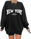 Micoson Womens Oversized Crewneck Sweatshirt Long Sleeve Vintage Graphic Sweatshirts Batwing Pullover Drop Shoulder Tunic Tops, 2-black, X-Large