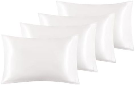 Bedsure Pillow Cases 4 Pack - Similar to Silk Pillowcase, Cooling Satin Pillowcase for Hair and Skin with Envelope Closure, Gifts for Women, Queen & Standard Size 50x75 cm, Ivory