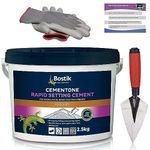 Cement Ready Mixed for Outdoor Use, Waterproof, Quick Drying - Concrete Mix Bundle - Cementone Rapid Setting Cement Mix 2.5kg with 5" Pointing Trowel, Gloves and Tips Card - by Decorator's Friend