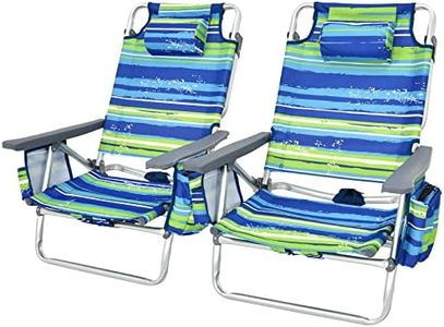 Tangkula Set of 2 Backpack Beach Chair, 5-Position Lay Flat Beach Chairs with Cooler Bag, 2 Cup Holders, Towel Bar, Lightweight Folding Beach Chair with Backpack Straps