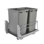 Rev-A-Shelf Double Pull-Out Trash Can for Under Kitchen Cabinets 35 Quart 8.75 Gallon with Soft-Close Slides, Metallic Silver, 53WC-1835SCDM-217