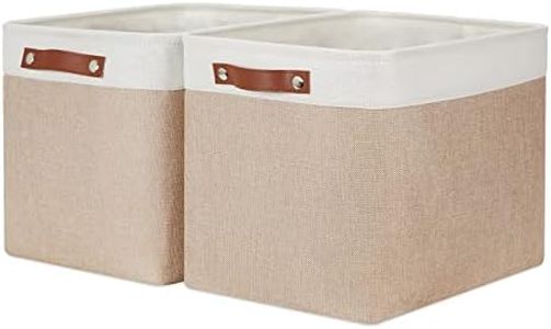 HNZIGE Cestini portaoggetti in tessuto per organizzare [2 pezzi] grandi contenitori rettangolari in tela per scaffali 40,6 x 30 x 30 cm, cestini per vestiti pieghevoli per armadi e biancheria (beige e