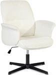 FurnitureR Home Office Chair, Upholstered Linen Fabric Padded Mid Back Accent Chair, Computer Desk Chairs Ergonomic No Wheels Stylish Swivel Adjustable Vanity Chair with Armrests, Beige