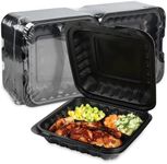 FRESHPAK Clamshell Food Containers, 55-Pack Plastic Black To Go Containers with Lids for Lunch 34 OZ Reusable BPA Free 3-Compartment MFPP Disposable To Go Boxes