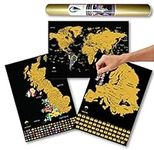 Global Walkabout Scratch Off World, Europe and UK Map with Flags background - Deluxe Travel Size World, Europe and UK Map Poster - Countries and Facts - Travel Gift (Black)