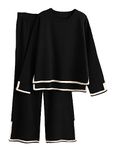 Tanming Women's 2 Piece Outfits Long Sleeve Knit Sweater Top Wide Leg Pants Lounge Sets Tracksuits (Black-M)