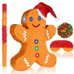 Sumind 16.14 Inch Gingerbread Man Piñata Christmas Mexican Piñata with Blindfold, Bat and Round Confetti for Christmas Piñata Xmas Holiday Party Favors Decorations Candy Holder Accessories Party Game