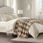 Madison Park Zuri Soft Plush Luxury Oversized Faux Fur Throw Animal Stripes Design, Faux Mink On The Reverse, Modern All Seasons Blanket for Bed, Sofa Couch, Office, Tan, 96x80"