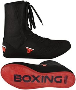 FISTRAGE Leather Kick Boxing Shoes Fighting Sports Master Training Mesh Unisex Pro Men's and Youth Genuine Boot Light Weight | Black Color Boxing Shoes for Adults, Black High-top, 10.5 Women/9 Men