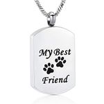 Yinplsmemory My Best Friend Dog/Cat Paw Carved Cremation Ashes Necklace Urn Pendant Pet Keepsake (Silver)