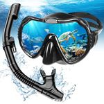 Snorkel Set Adults, Scuba Snorkelling Packages with Anti-Fog Panoramic View Swimming Goggles,Dry Snorkel Set Suitable for Snorkeling Diving Swimming (Black)