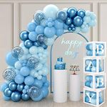 131pcs Baby Shower Decorations Boy - 4Pcs Balloon Boxes with Blue Balloons Arch Kit, Baby Boxes for Baby Shower, Balloon Boxes With 27 Letters for Brithday Party Decorations Christening Wedding