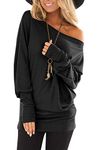 Hiistandd Women's Off Shoulder Tops Shirts Baggy Batwing Top Shirts Jumper Tunic Knit Oversized Pullover Sweater T Shirt Casual Tunic Tops Blouse Black